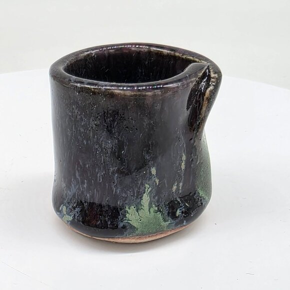Handmade Black & Green Ceramic Toothpick Holder Signed Studio Pottery 2" - Picture 1 of 6